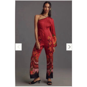 Women's FARM Rio Red Floral One-Shoulder Jumpsuit S